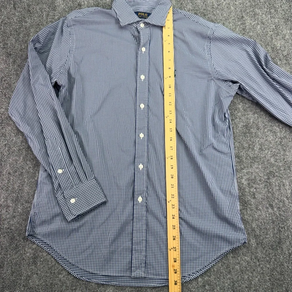 Polo Ralph Lauren Shirt Mens Medium Blue Check Performance Stretch Nylon‎ Pony